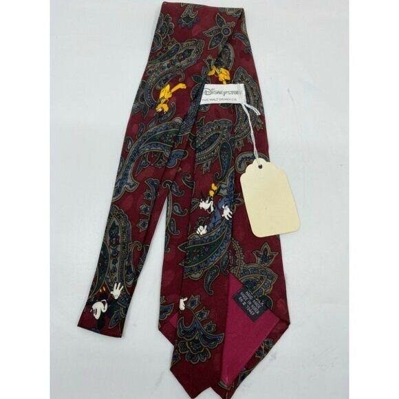 NWOT Disney Novelty Paisley Neck Tie Red Blue Silk