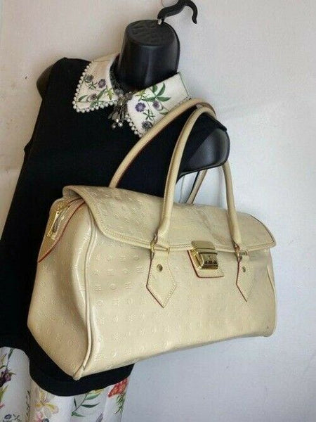arcadia handbag made in italy cream patent leather tote