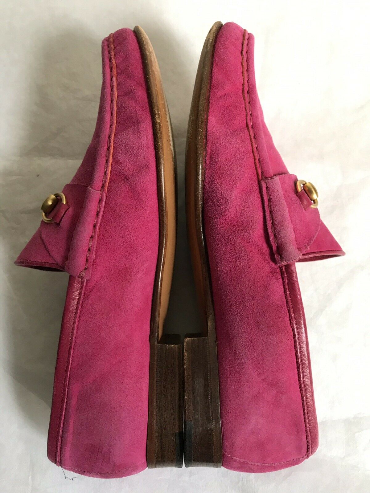 GUCCI Pink Suede Horsebit Loafers 8.5