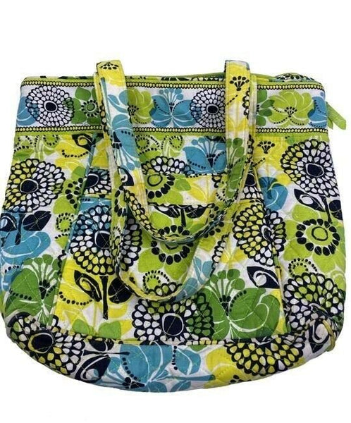 vera bradley bag quilted green blue white fabric tote