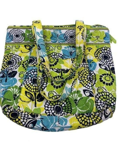 vera bradley bag quilted green blue white fabric tote