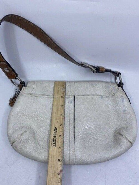coach medium bag handbag white brown leather shoulder bag