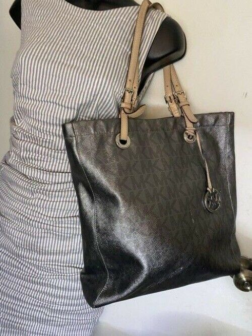 michael kors bag all over logo grey silver leather tote