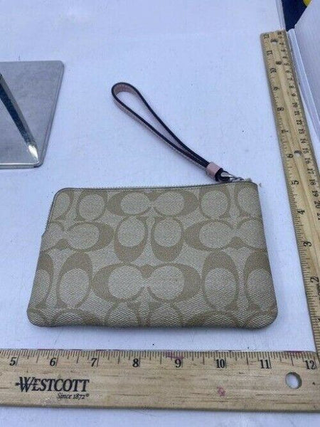 Coach Signature C Logo Inside Pink Beige Wristlet