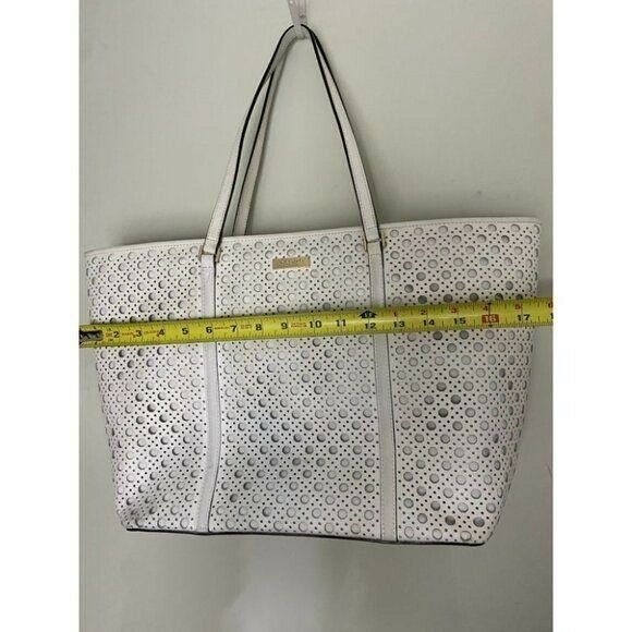 KATE SPADE XL White Leather Laser Cut Tote Bag