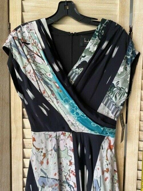 Nicole Miller black teal white msrp long casual maxi dress