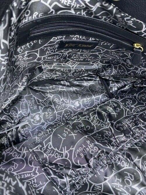 betsey johnson bag black white leather tote