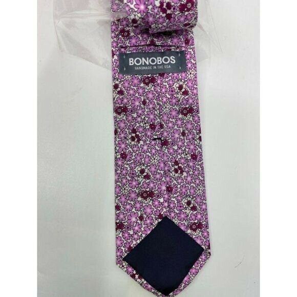 New! BONOBOS White Purple Flower Premium Neck Tie