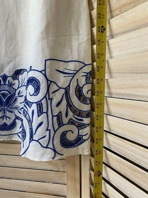 nicole miller white blue w linen w embroidery msrp small short casual dress