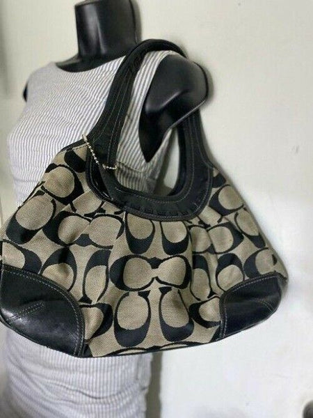 Coach Shoulder Bag Medium Msrp Beige Black Jacquard Fabric Tote