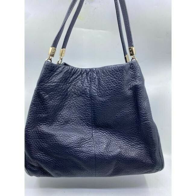 coach large eddie triple compartment navy leather shoulder bag