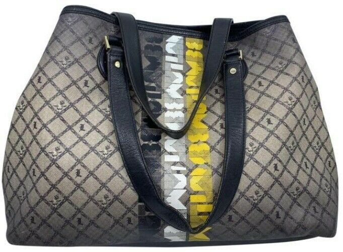 lamb shopping xl l black tan coated canvas tote