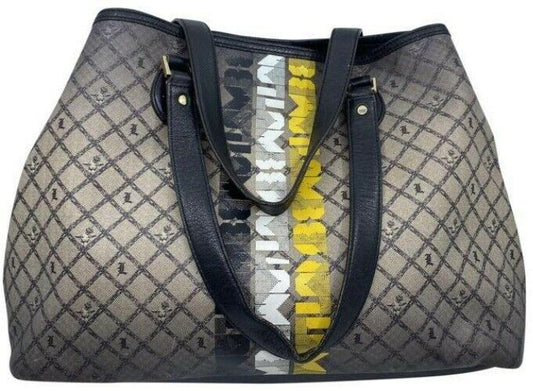 lamb shopping xl l black tan coated canvas tote