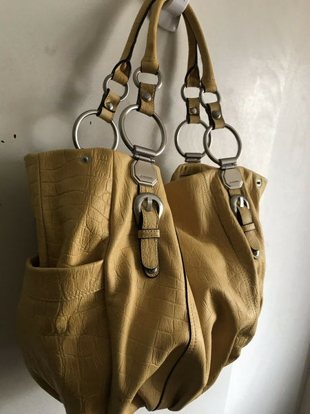 B Makowsky XLarge Yellow Leather Handbag With Silver O Ring Detail