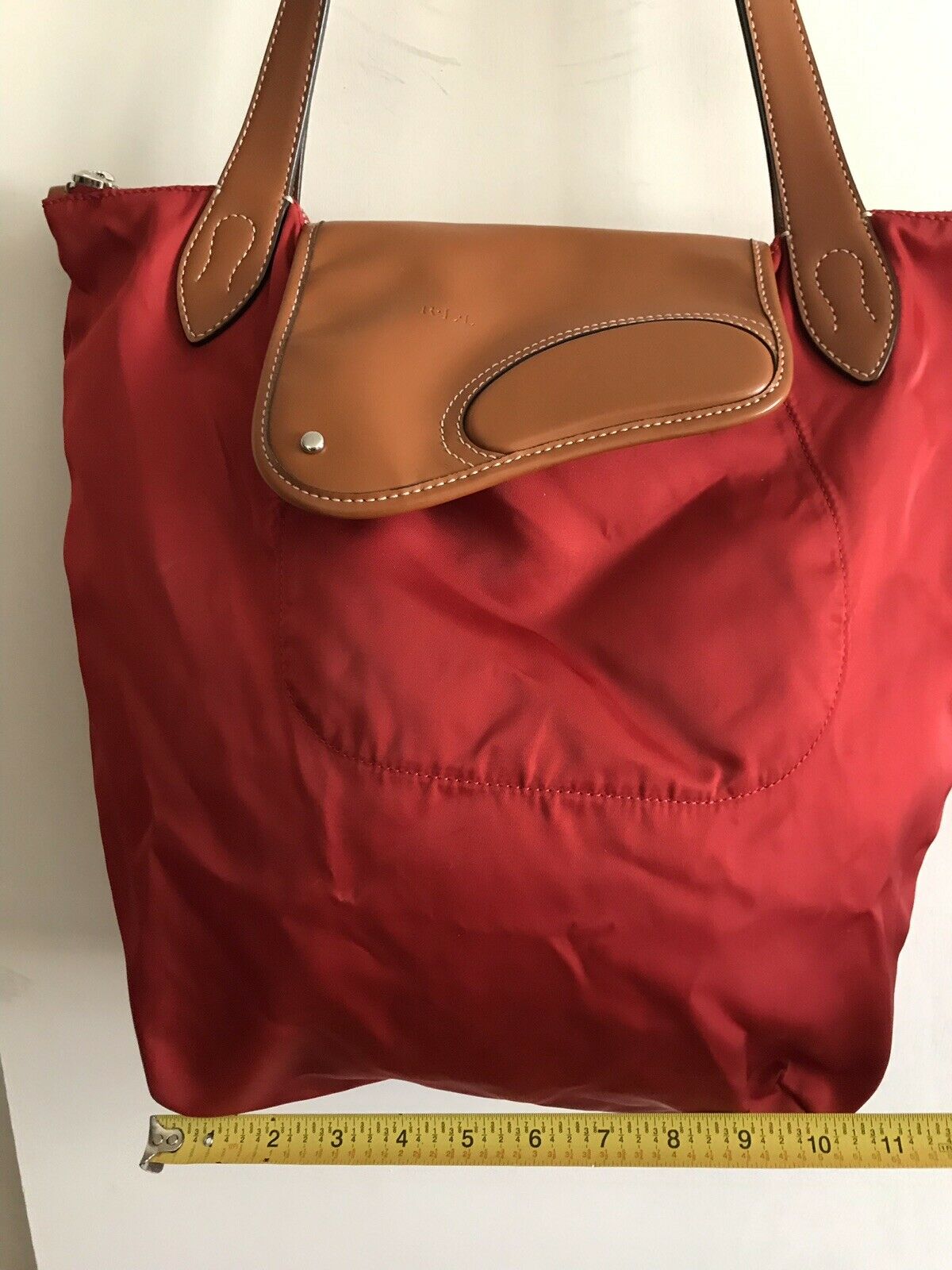 RALPH LAUREN Extra Large Red Nylon Tote With Leather Detail