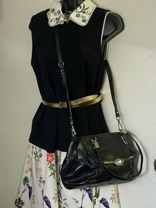 coach large black leather cross body bag
