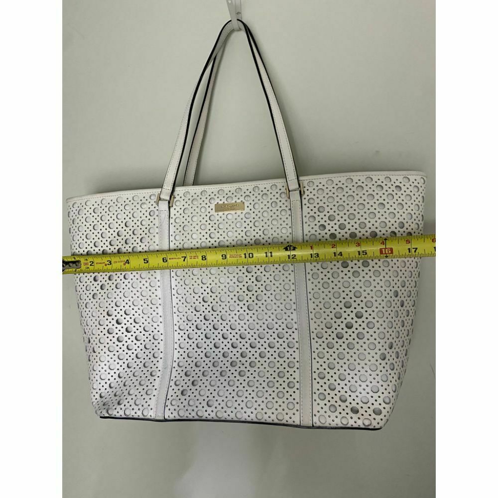 KATE SPADE XL White Leather Laser Cut Tote Bag Very Good Condition