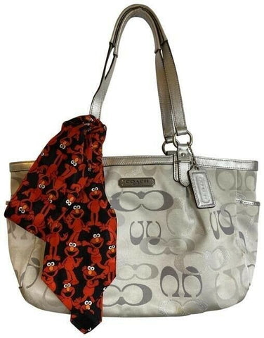 coach bag w w add on sesame street beige silver gray fabric tote