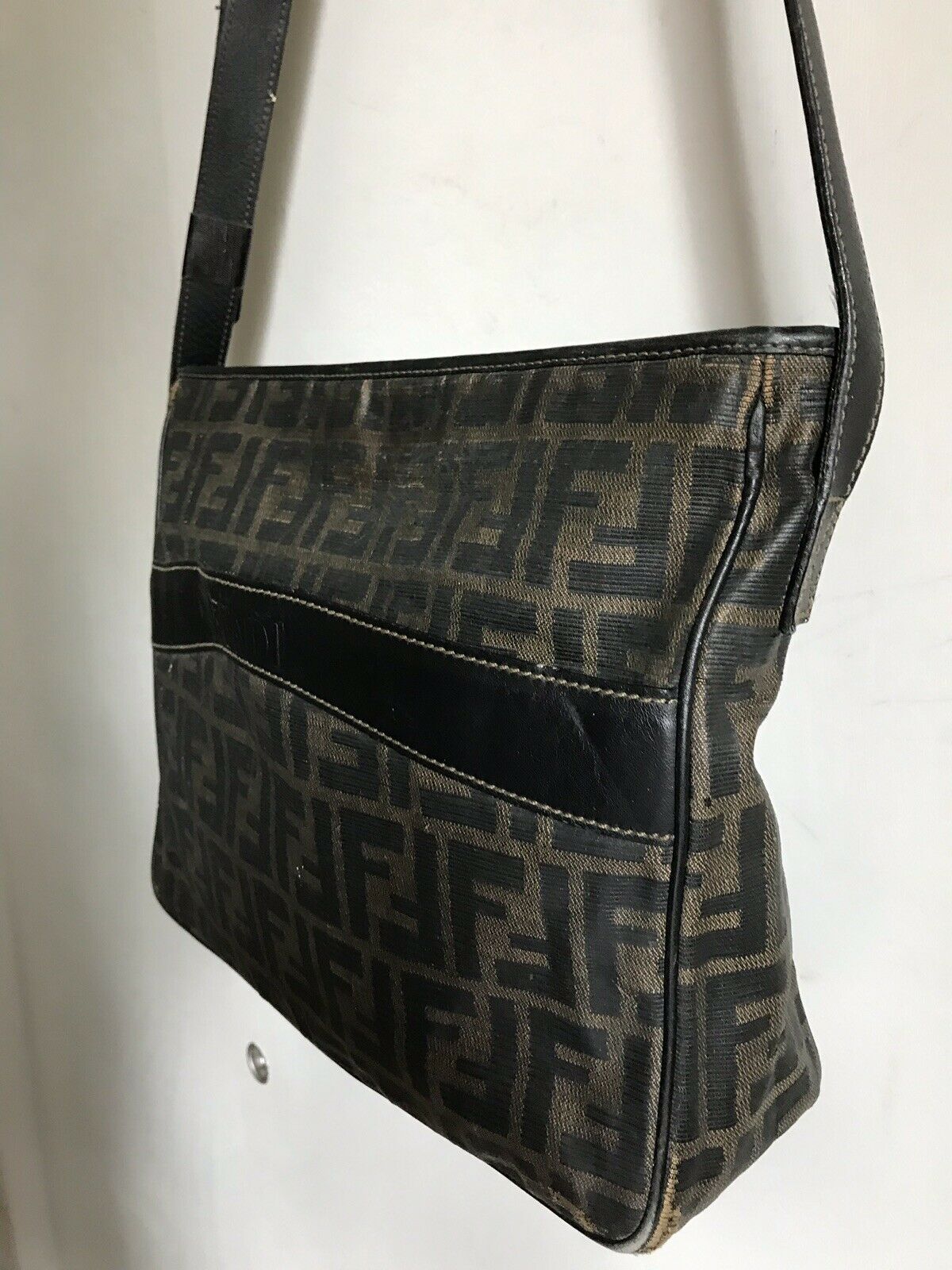 FENDI Vintage Large Leather Monogram Crossbody