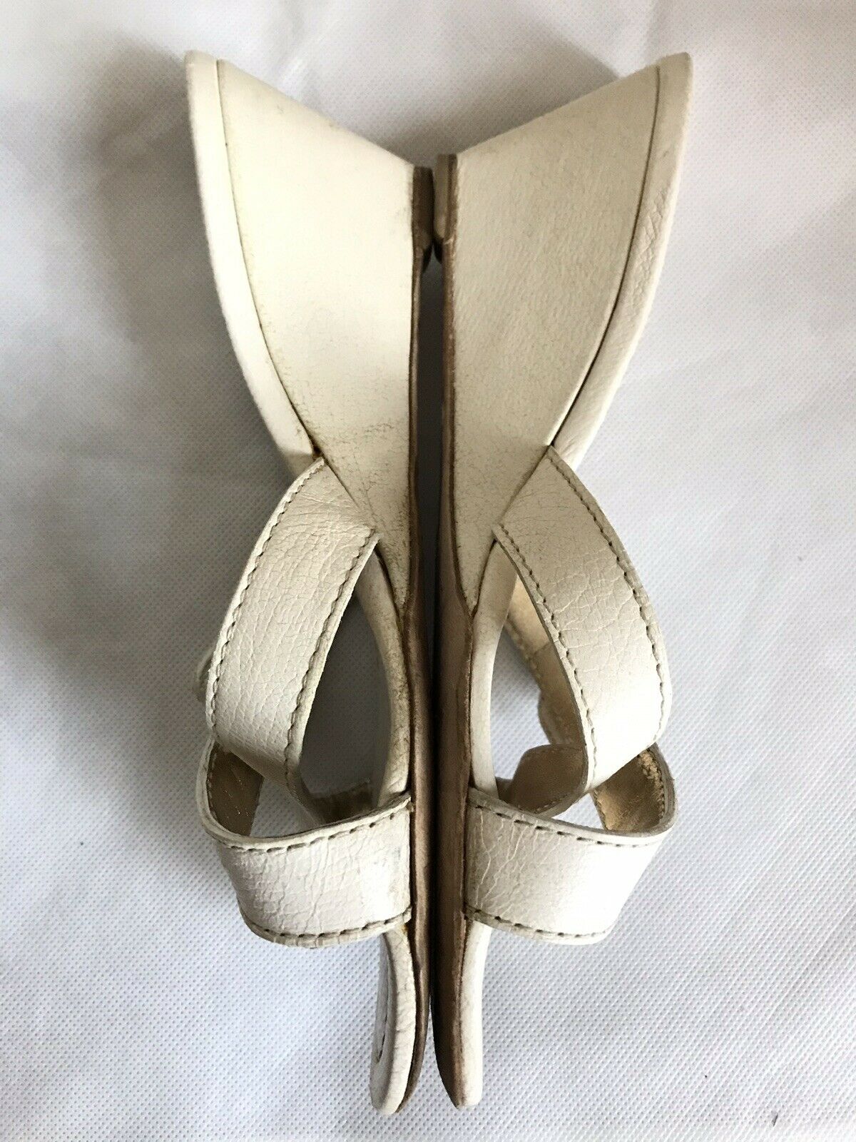 PRADA White Leather Wedge Sandals