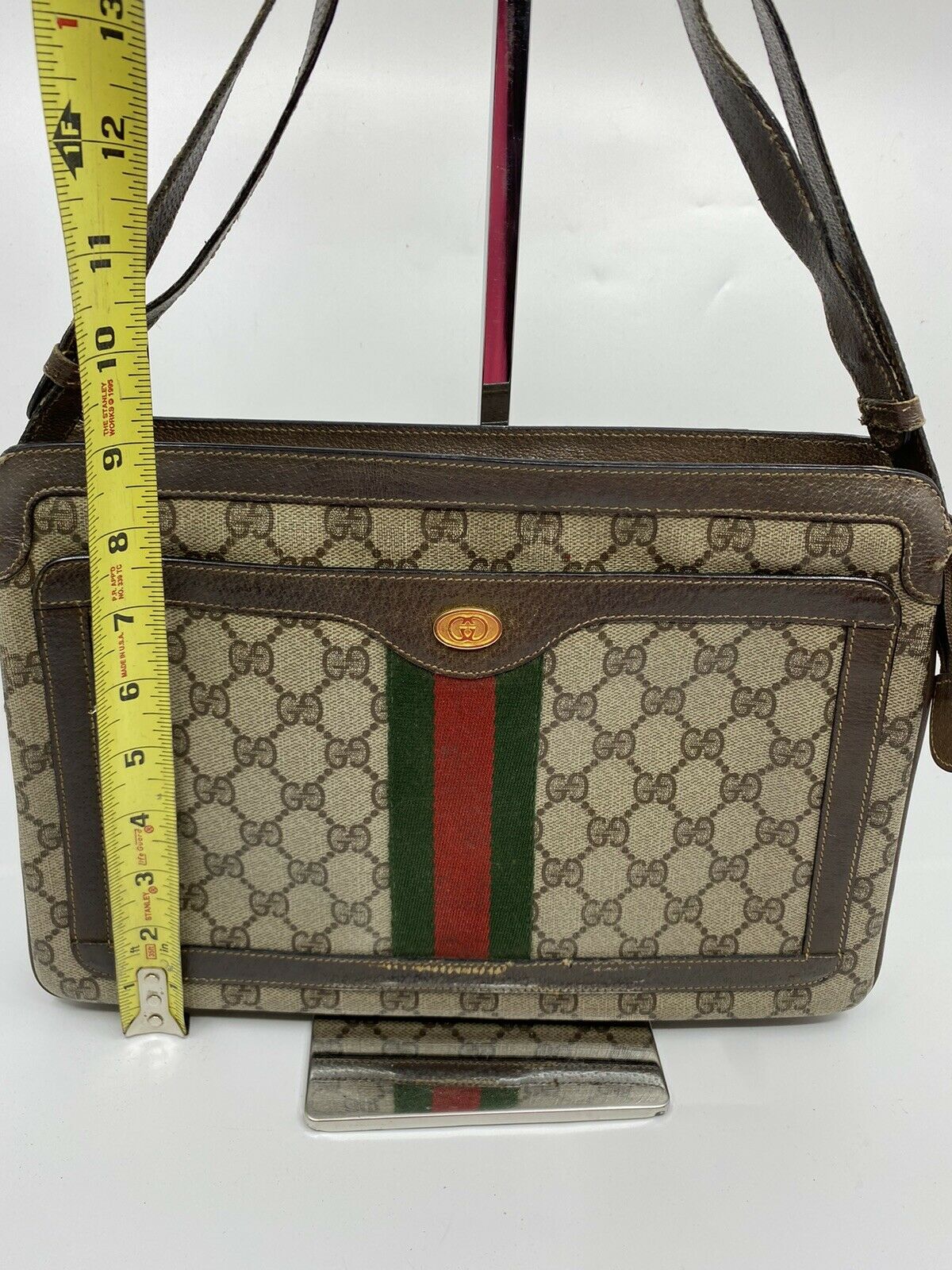 GUCCI Vintage  Brown Canvas/  Leather Shoulder Bag W Adjustable Strap