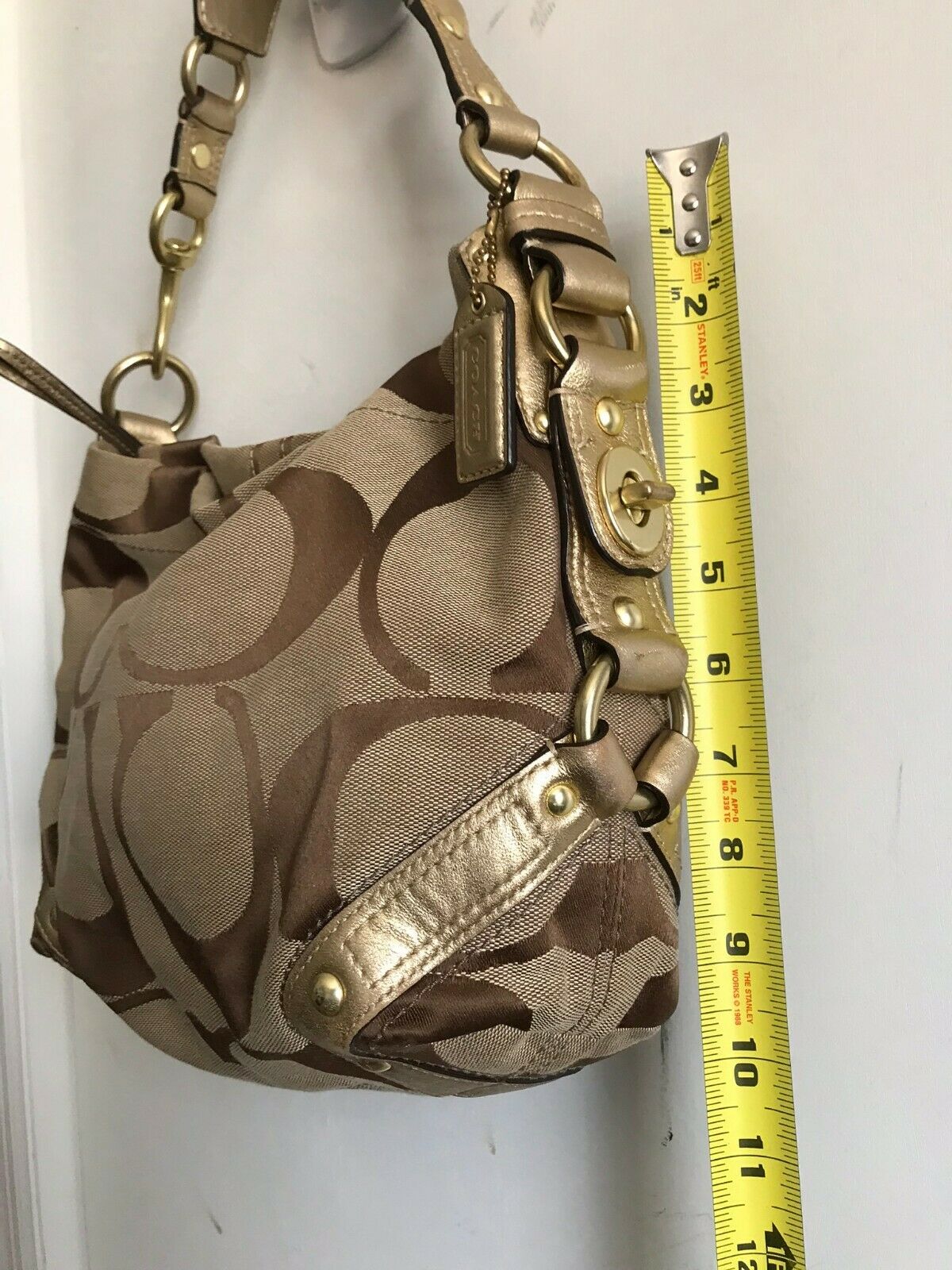 Coach Brown/ Khaki Signature Jacquard Fabric Handbag