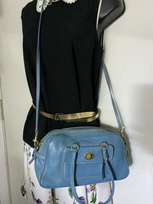 coach vintage medium blue leather cross body bag