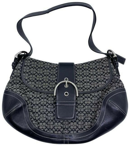 coach medium material black fabric shoulder bag