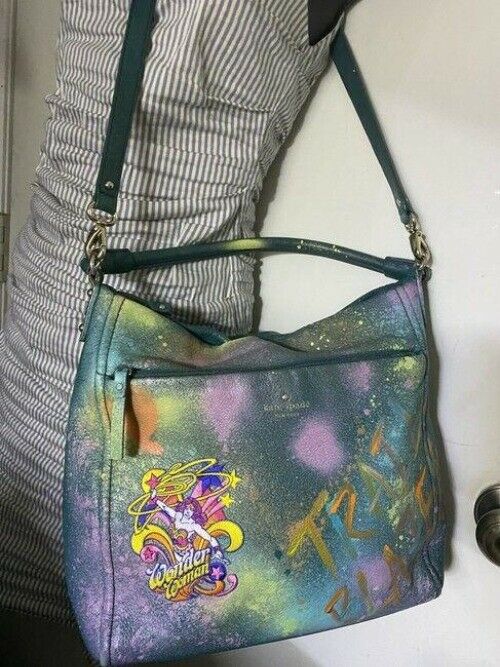 kate spade w hand shoulder customized by me w applique blue green shoulder bag