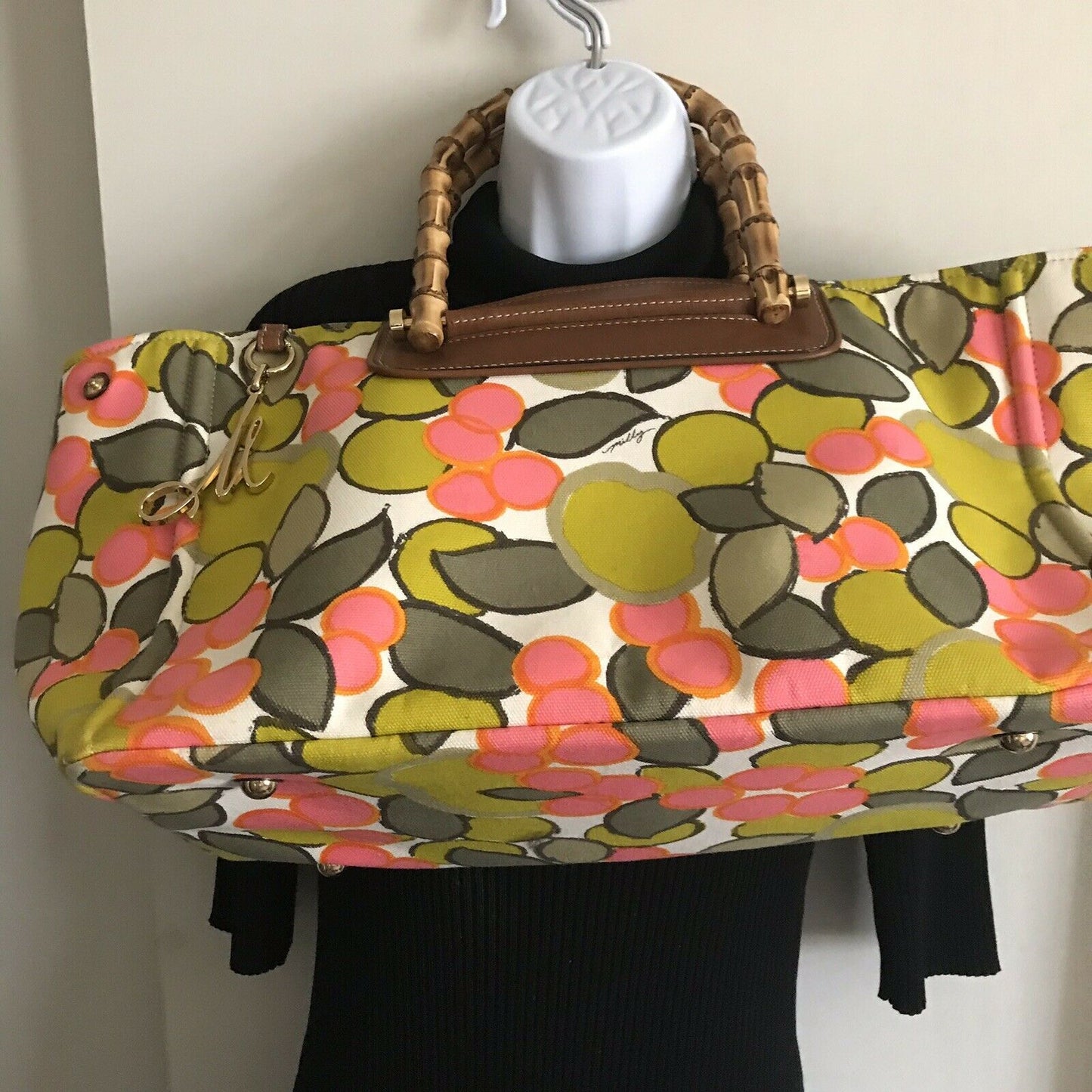 MILLY XL Printed Canvas Tote With Bamboo Handle