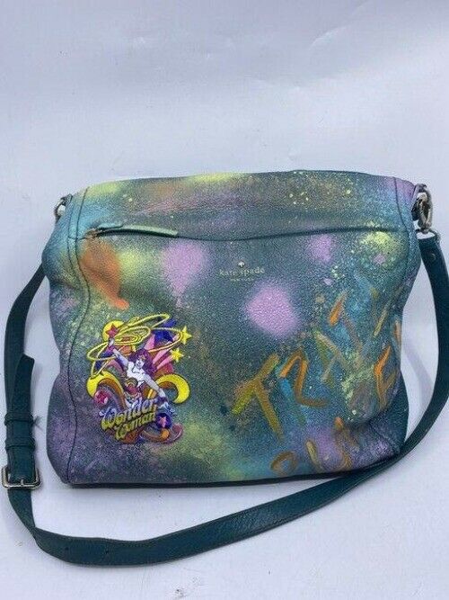 kate spade w hand shoulder customized by me w applique blue green shoulder bag
