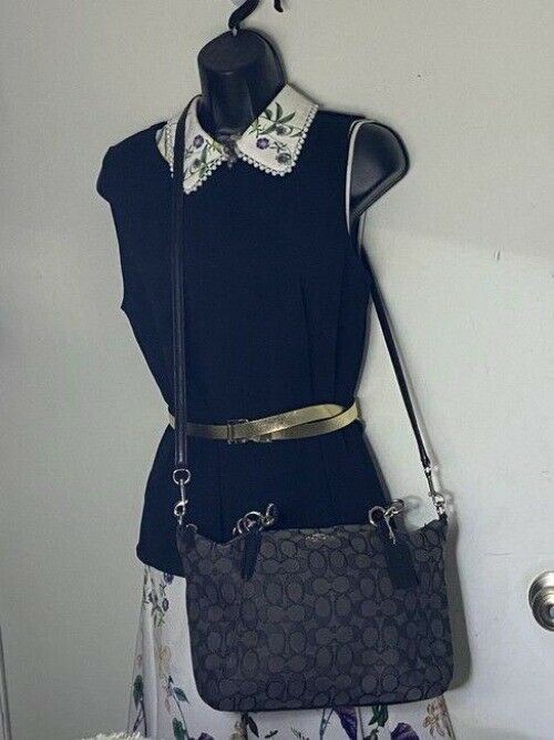 coach medium size black gray jacquard fabric cross body bag