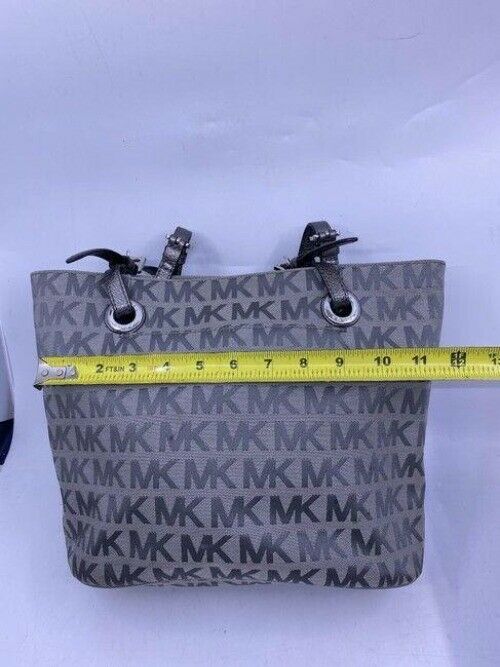 michael kors bag all over logo medium gray silver jacquard fabric tote
