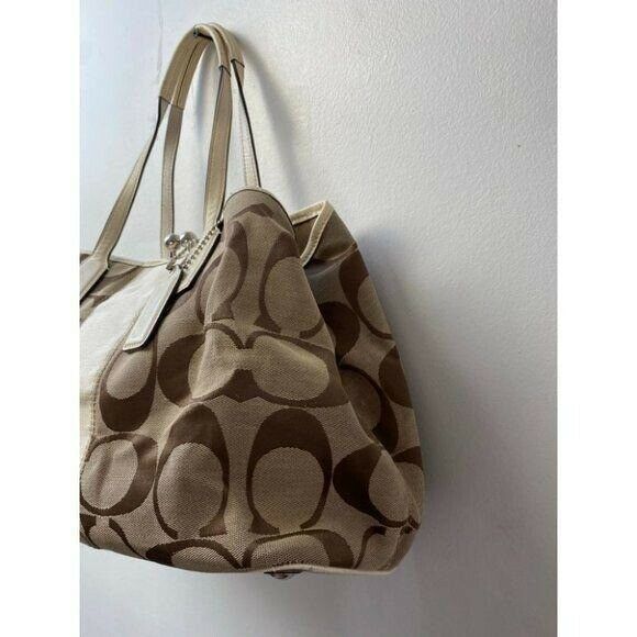 COACH Large Tan Brown Jacquard Fabric Tote Bag