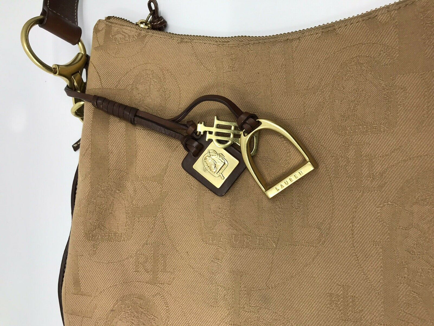 RALPH LAUREN Medium Brown Fabric Logo Tote