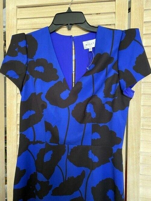 milly blue black new printed msrp short formal dress