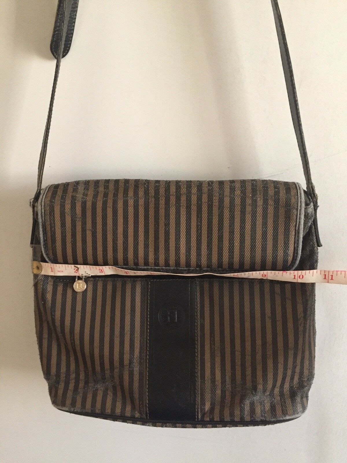 Vintage FENDI Brown/ Mahogany Stripe Flap Crossbody Bag