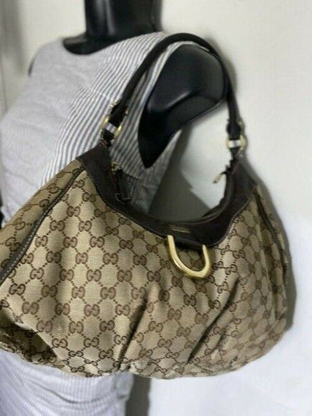 Gucci tote all over logo beige brown jacquard fabric hobo bag