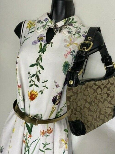 coach medium black beige fabric shoulder bag