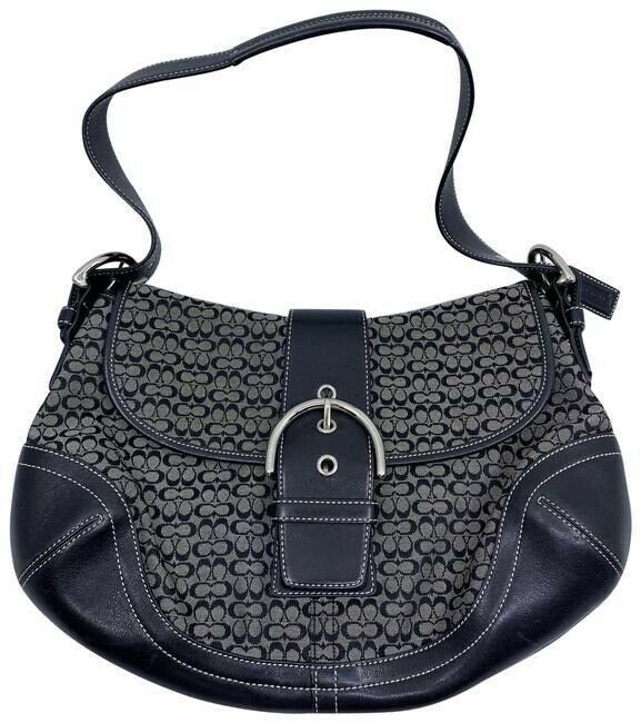 coach medium material black fabric shoulder bag