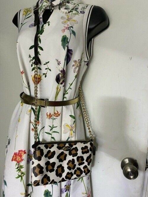 coach small white brown tan coated canvas cross body bag