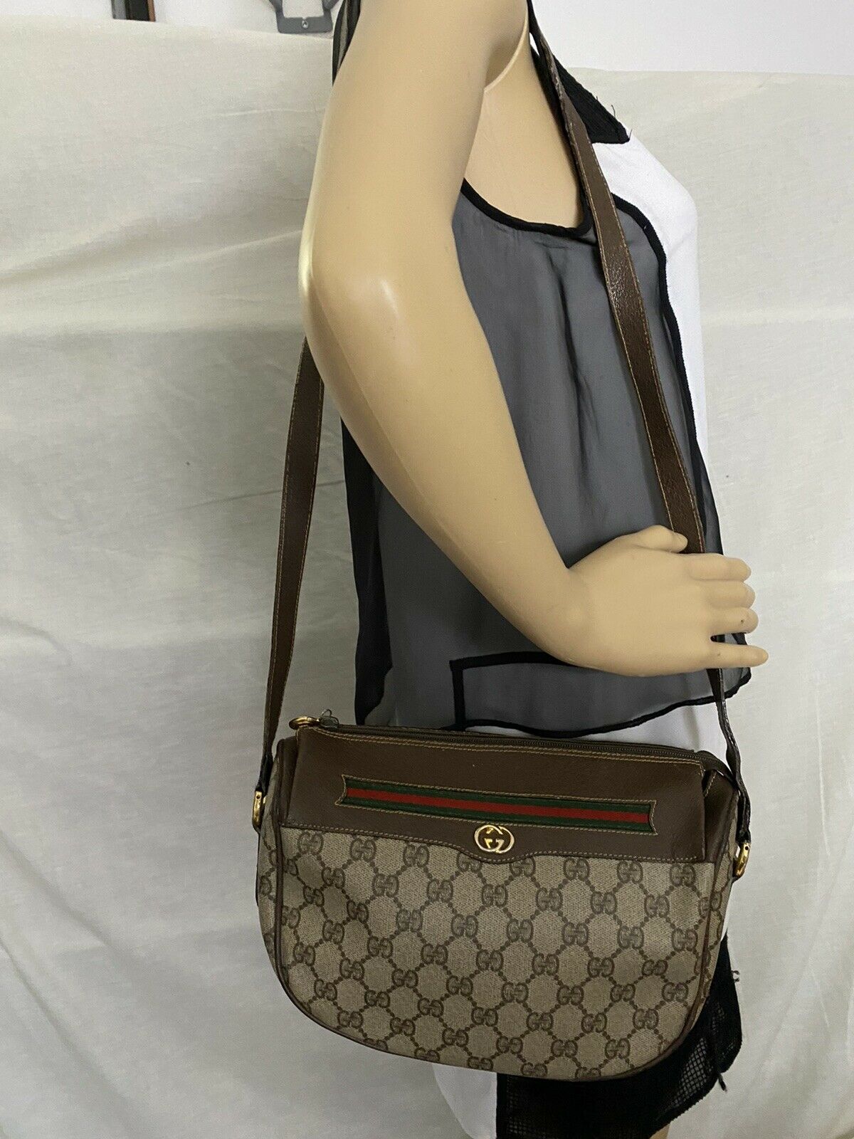 GUCCI Vintage Brown Monogram Shoulder Bag