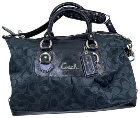 coach medium material black fabric shoulder bag