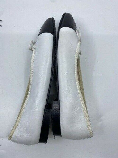 Chanel black white white leather cap toe ballerina flats size eu