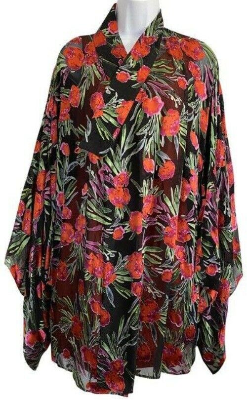 nicole miller black green red new floral burn out tops msrp tunic