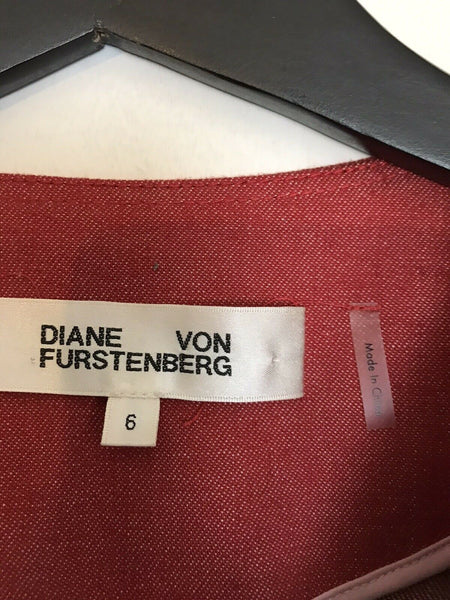 DIANE VON FURSTENBERG Red Denim Studded Dress sz 6