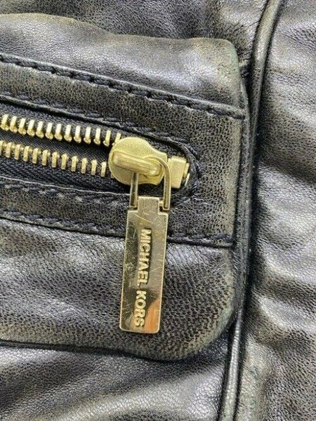 Michael Kors Side Zippers Blkack Leather Shoulder Bag