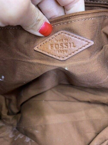 Fossil Tote Brown White Nylon Fabric Shoulder Bag