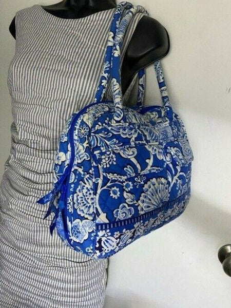 Vera Bradley Large Quilted White Blue Shoulder Bag