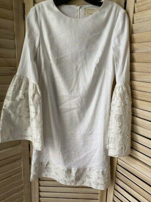nicole miller white linen bell sleeves short casual dress